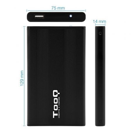 TooQ Caja Externa para Disco Duro 2.5" SATA III Aluminio USB 2.0 TQE-2510B hasta 4TB - Compatible con Windows, Mac, Linux